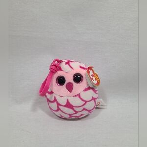 TY beanie boos squishy beanies plush clip- Pinky the owl- 3 inches